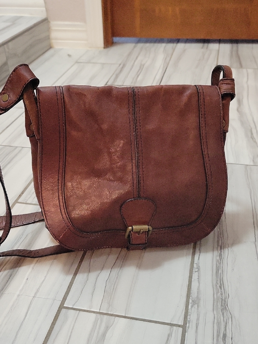 Fossil Brown Leather Crossbody Saddle Bag